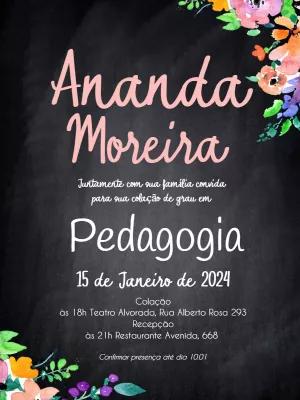 Convite de Formatura Quadro Negro Floral para Editar Online