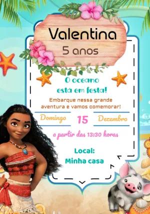 Convite de Aniversário Moana para Editar e Imprimir