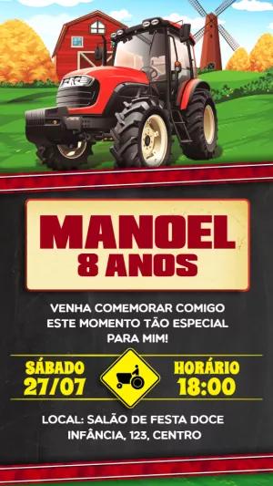Convite de Aniversário Trator Vermelho para Editar Online