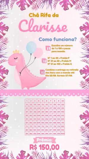 Convite Chá Rifa Dinossauro Menina para Editar Online
