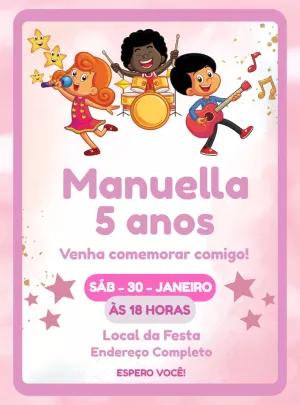 Convite de Aniversário Infantil Banda Musical para Editar Online