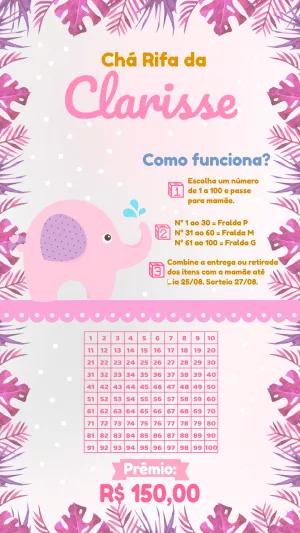 Chá Rifa Elefantinho Rosa Editável Online para Imprimir