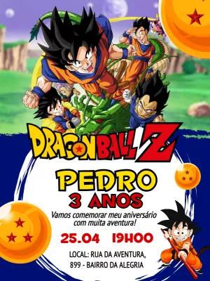 Convite de Aniversário Dragon Ball Z com Personagens para Editar