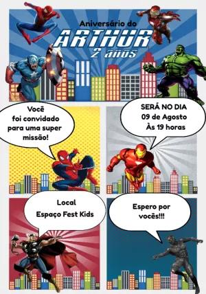 Convite de Aniversário Vingadores para Editar e Imprimir