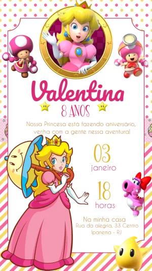 Convite de Aniversário Princesa Peach e sua Turma para Editar