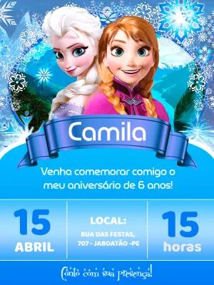 Convite Aniversário Frozen com Elsa e Anna Editável Online