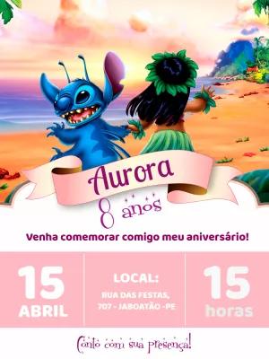 Convite de Aniversário Lilo e Stitch para Editar Online