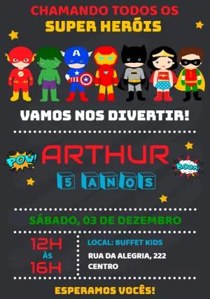 Convite de Aniversário Super Heróis para Editar Online