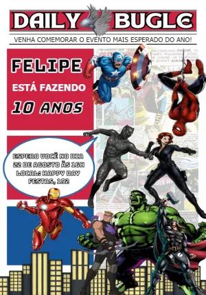 Convite Aniversário Vingadores Heróis para Editar Online