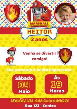 Convite Aniversário Marshall Patrulha Canina com Foto para Editar
