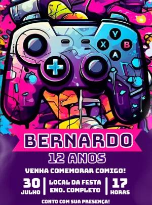 Convite Aniversário Gamer com Joystick Colorido para Editar