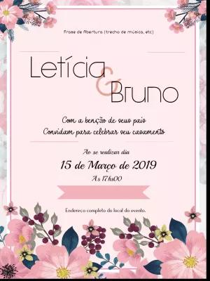 Convite de Casamento Floral Rosa Delicado para Editar Online