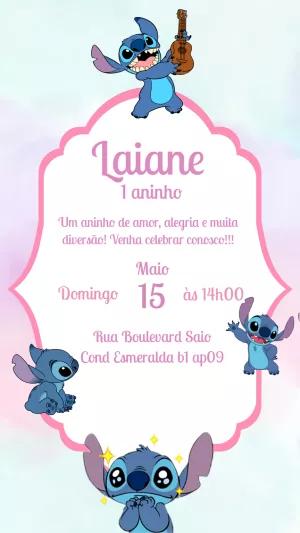 Convite Aniversário Stitch Fofo para Editar e Enviar Online