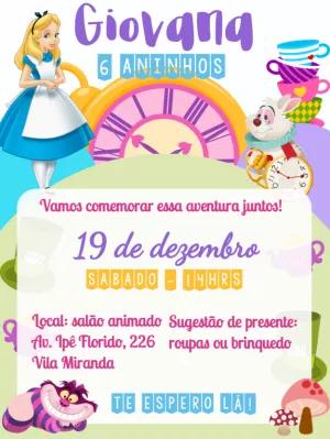 Convite Aniversário Alice no País das Maravilhas para Editar