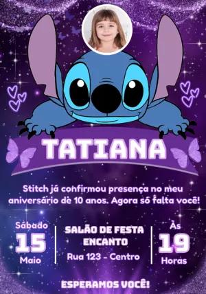 Convite de Aniversário Stitch com Foto para Editar Online