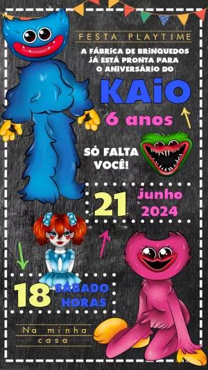 Convite Aniversário Poppy Playtime para Editar com Huggy Wuggy