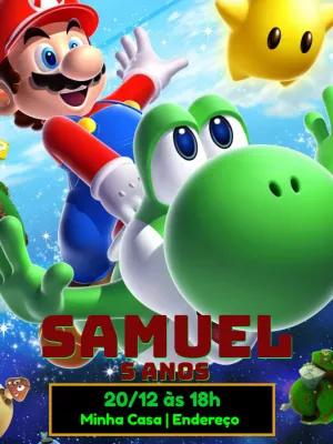 Convite de Aniversário Super Mario e Yoshi para Editar