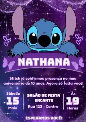 Convite de Aniversário Stitch Roxo para Editar Online