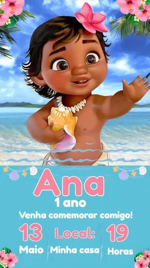 Convite Aniversário Moana Baby para Editar Online