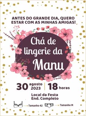 Convite Chá de Lingerie Floral com Dourado para Editar Online