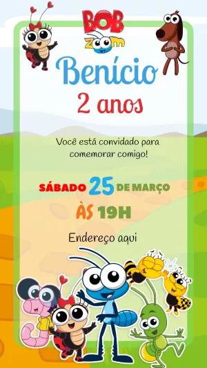 Convite de Aniversário Bob Zoom Editável para Imprimir