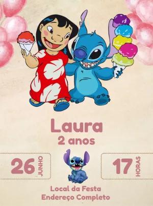 Convite de Aniversário Lilo e Stitch para Editar Online