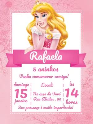 Convite Aniversário Princesa Aurora em Fundo Floral para Editar