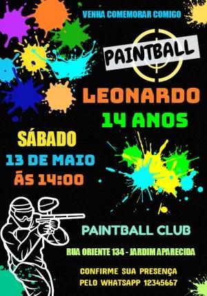 Convite de Aniversário Paintball com Splatters para Editar