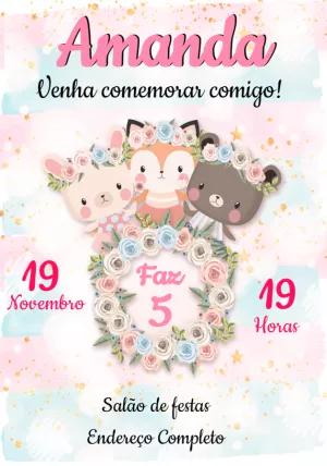 Convite Aniversário Bosque Encantado com Animais para Editar