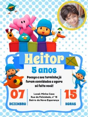 Convite de Aniversário Pocoyo com Foto para Editar Online