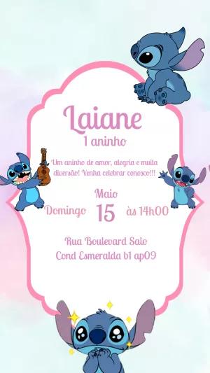 Convite de Aniversário Stitch Fofo para Editar Online e Imprimir