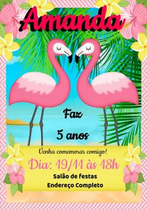 Convite Aniversário Flamingo Tropical para Editar Online