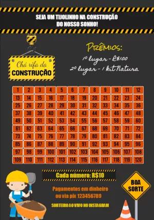 Rifa Editável Tema Construção para Enviar e Imprimir