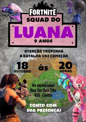 Convite de Aniversário Fortnite com Personagens para Editar Online