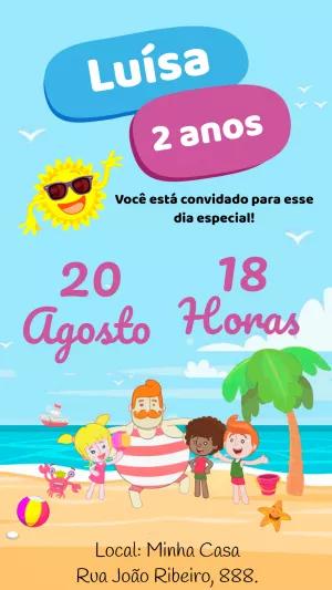 Convite Aniversário Mundo Bita Praia para Editar Online