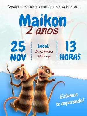 Convite Aniversário A Era do Gelo com Opossums para Editar Online