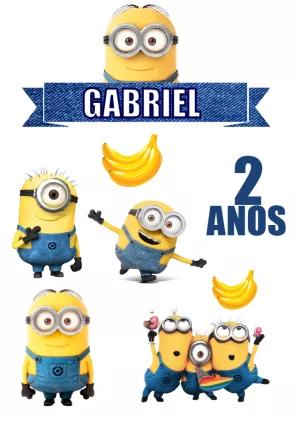 Topo de Bolo Minions para Aniversário para Editar e Imprimir