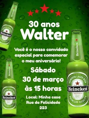 Convite de Aniversário Heineken para Editar e Imprimir