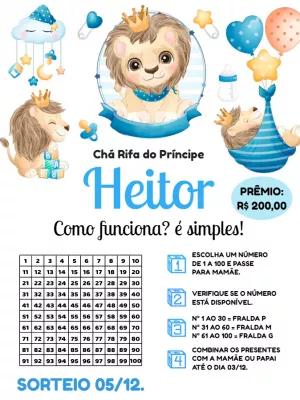 Chá Rifa Leão Príncipe: Convite Editável Online para Menino
