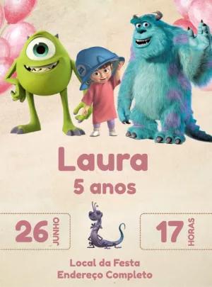 Convite Aniversário Monstros SA com Mike e Sulley para Editar