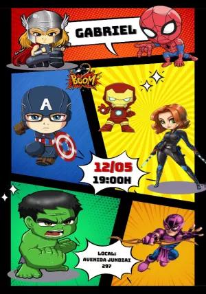 Convite de Aniversário Vingadores com Heróis para Editar