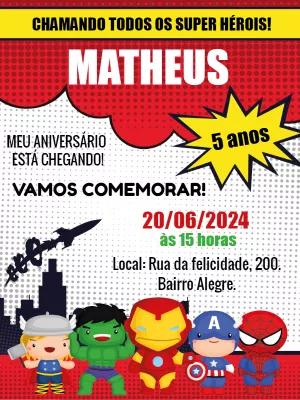 Convite Aniversário Vingadores Cute para Editar Online