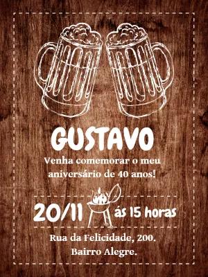 Convite de Aniversário Tema Boteco Rústico para Editar Online
