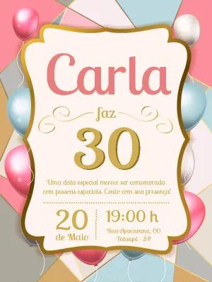 Convite de Aniversário Feminino Geométrico para Editar Online