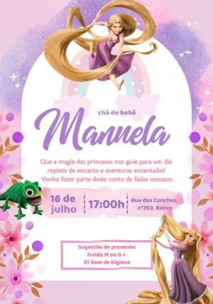 Convite Chá de Bebê Rapunzel para Editar Online e Imprimir