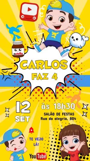 Convite Aniversário Menino Youtuber Editável Online