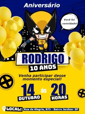 Convite de Aniversário Wolverine para Editar e Personalizar