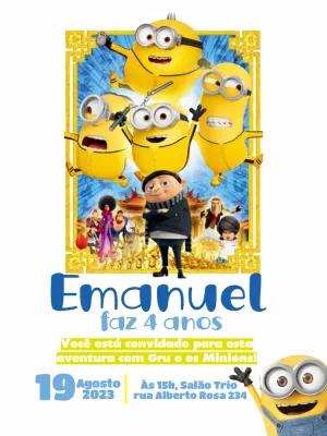 Convite de Aniversário Minions e Gru para Editar Online