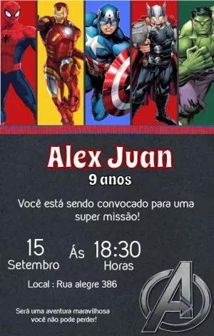 Convite de Aniversário Vingadores com Heróis para Editar Online