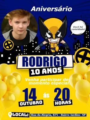 Convite Aniversário Wolverine com Foto para Editar Online